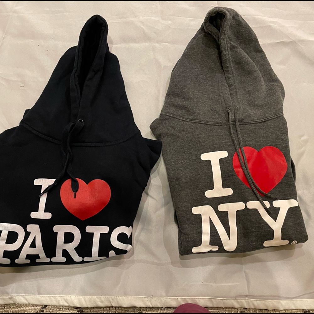Two hoodies love NY and love Paris